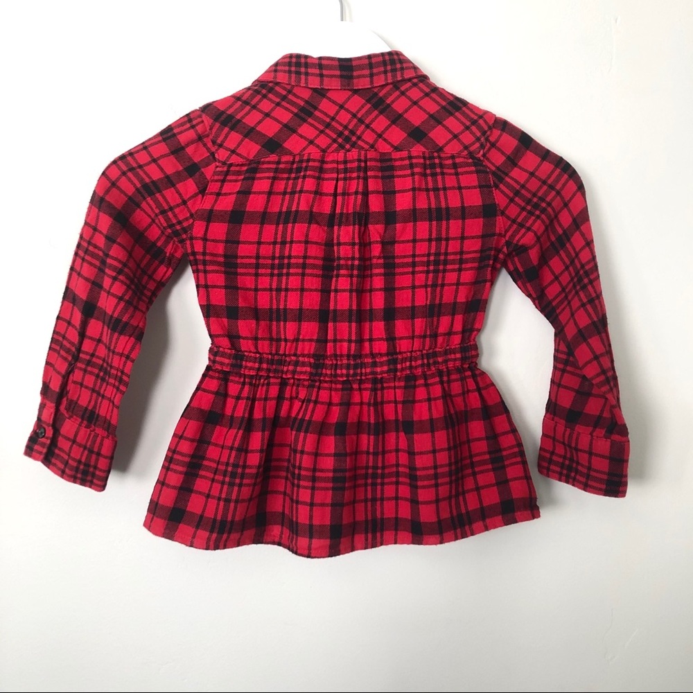 CAT & JACK Toddler Red Black Flannel Plaid Long Sleeve Shirt Sz XS Peplum Cotton - Picture 2 of 6